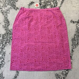 Boden Skirt Womens Size 12 Pink Eyelet Floral Print Broderie Pencil 100% Cotton